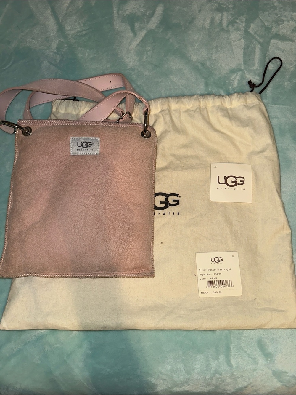 UGG Pink Suede Pocket Messenger Crossbody Bag NWT